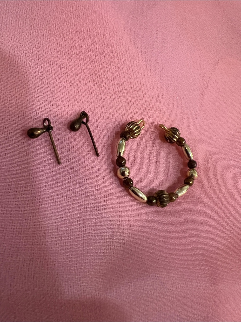 Gold-Tone Beaded Bracelet and Stud Earrings Set - doll accessories
